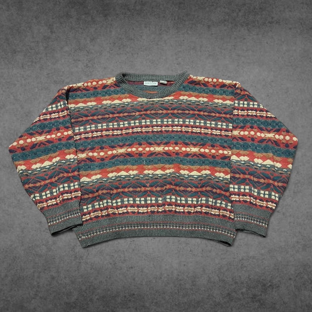 Vintage Giorgio Di Firenze 3D Knit Crewneck Sweater Mens Large Multicolor Y2K